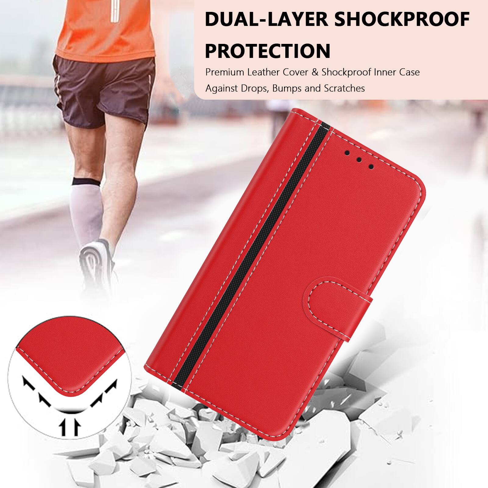 DUAL-LAYER SHOCKPROOF PROTECTION

Premium Leather Cover & Shockproof Inner Case

Against Drops, Bumps and Scratches