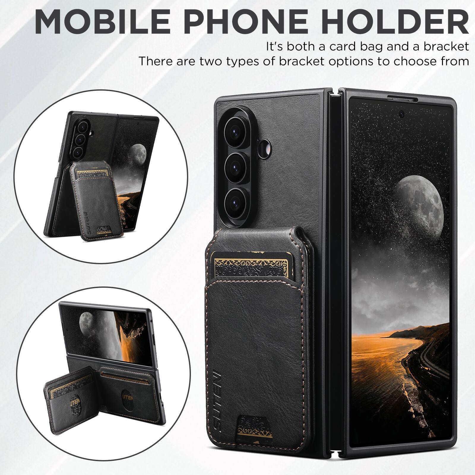 MOBILE PHONE HOLDER

It's both a card bag and a bracket

There are two types of bracket options to choose from