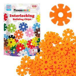 PicassoTiles - 108 PC Orange Interlocking Plastic Disc, Building Chip Blocks Toy Set for Kids 3+