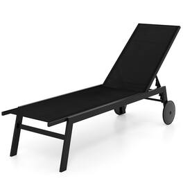 Gymax - Patio Chaise Lounge w/Wheels Adjustable 6-Position Backrest Breathable Seat Outdoor - Black