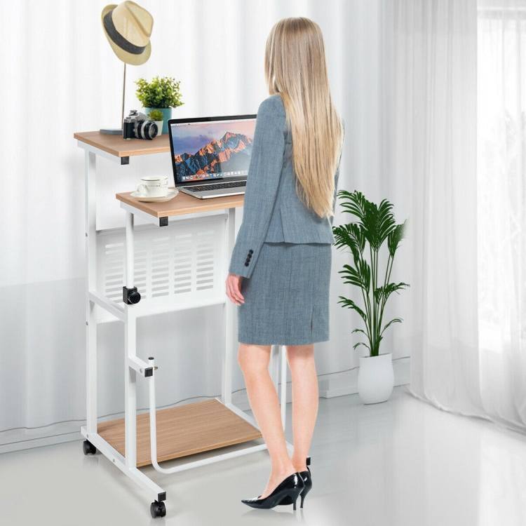Left. Hivvago - Multifunction Adjustable Height Mobile Stand-Up Computer Desk Work Station - Oak, White.