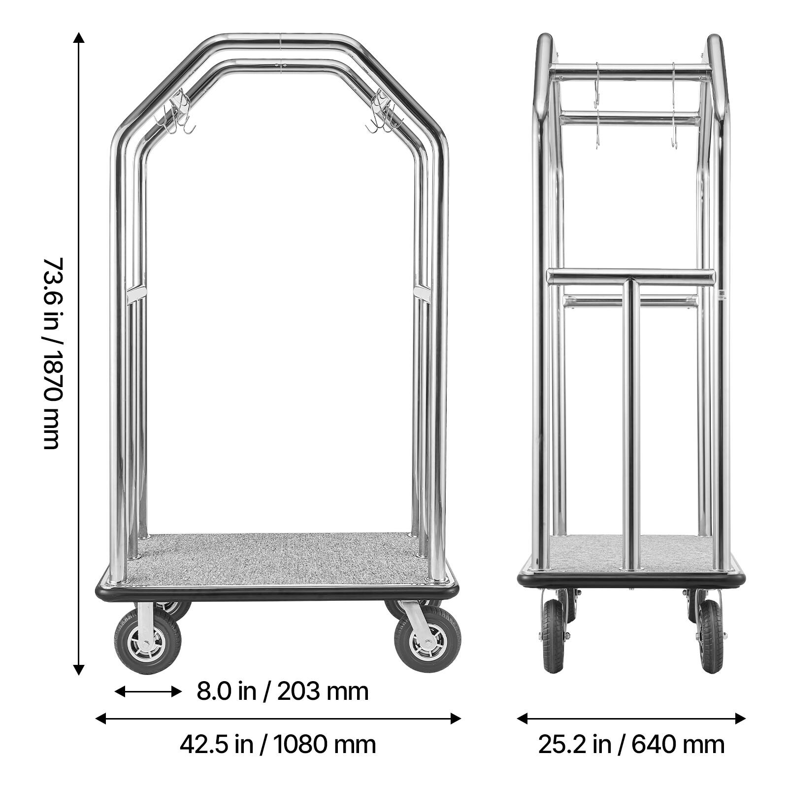 73.6 in / 1870 mm  
8.0 in / 203 mm  
42.5 in / 1080 mm  
25.2 in / 640 mm