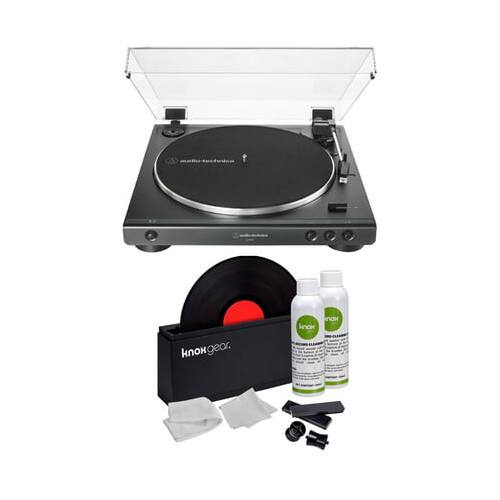 Angle. Audio-Technica - Audio-Technica AT-LP60X Turntable Black with Knox Gear Vinyl Record Cleaning Kit.