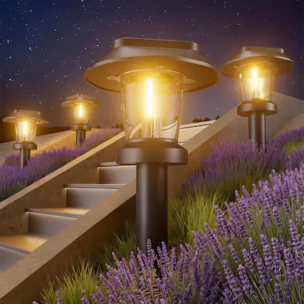 Front. Dazzed Corner - Solar Pathway Lights 8-Pack Outdoor Waterproof IP65, 3 Modes, Warm White - Black.
