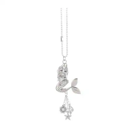 Front. Ganz - Silver Mermaid Holding Shell Car Charm 7.5 Inch with Silver Chain - Silver.