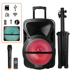 Front. Trexonic - Trexonic Combo 12" Bluetooth Portable Speaker and Tripod Stand with Reactive Lights, FM Radio and USB/TF Inputs - Black.