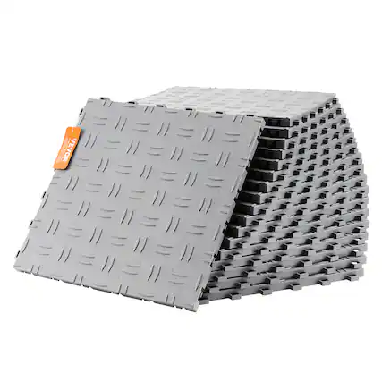 Front. VEVOR - Garage Tiles Interlocking, 12 x 12 x 0.53 inch 25 Pack Garage Floor Covering Tiles, Non-Slip Double-Sided Texture Garage - Silver.