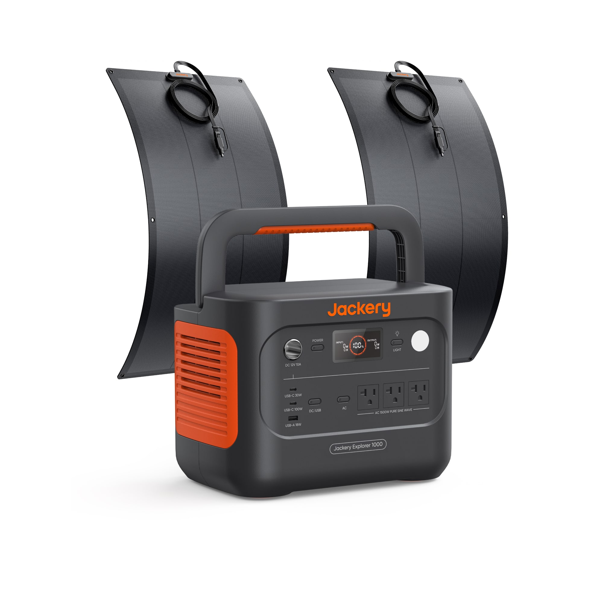Jackery - Explorer 1000 v2 Portable Power Station (1070Wh) with Two 100Wlight Solar Panels for Outdoor Use and Emergency Backup (1070 Wh Capacity) - Black