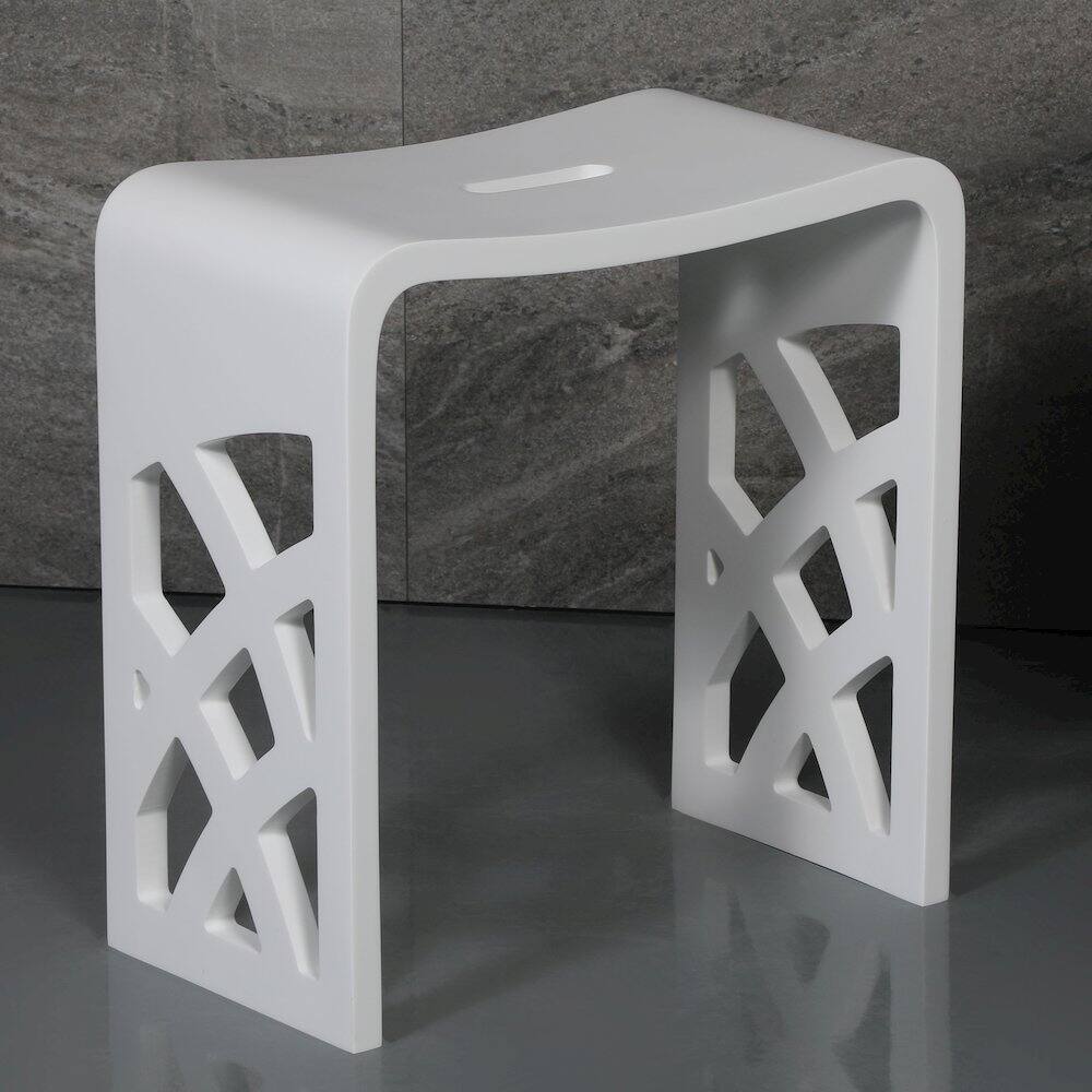 Angle. Alfi - Designer White Matte Solid Surface Resin Bathroom / Shower Stool - White.