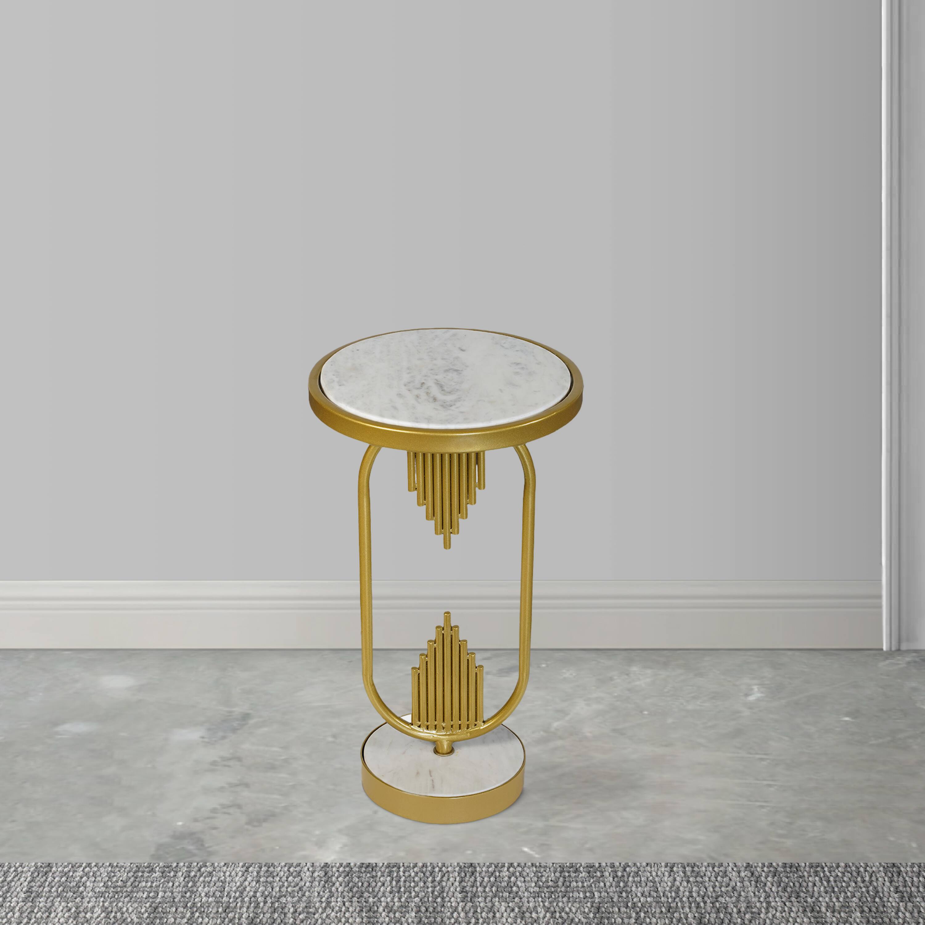 Alt View 8. Manhattan Lane - Soho Side End Table with Round Marble Top, Gold Oblong Frame, 21-Inch Height - Gold, White.