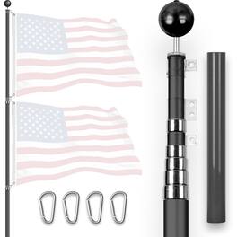 G128 - 20 ft Telescoping Aluminum Flagpole Heavy Duty In Ground Flag Pole for Residential and Commercial Use - Black