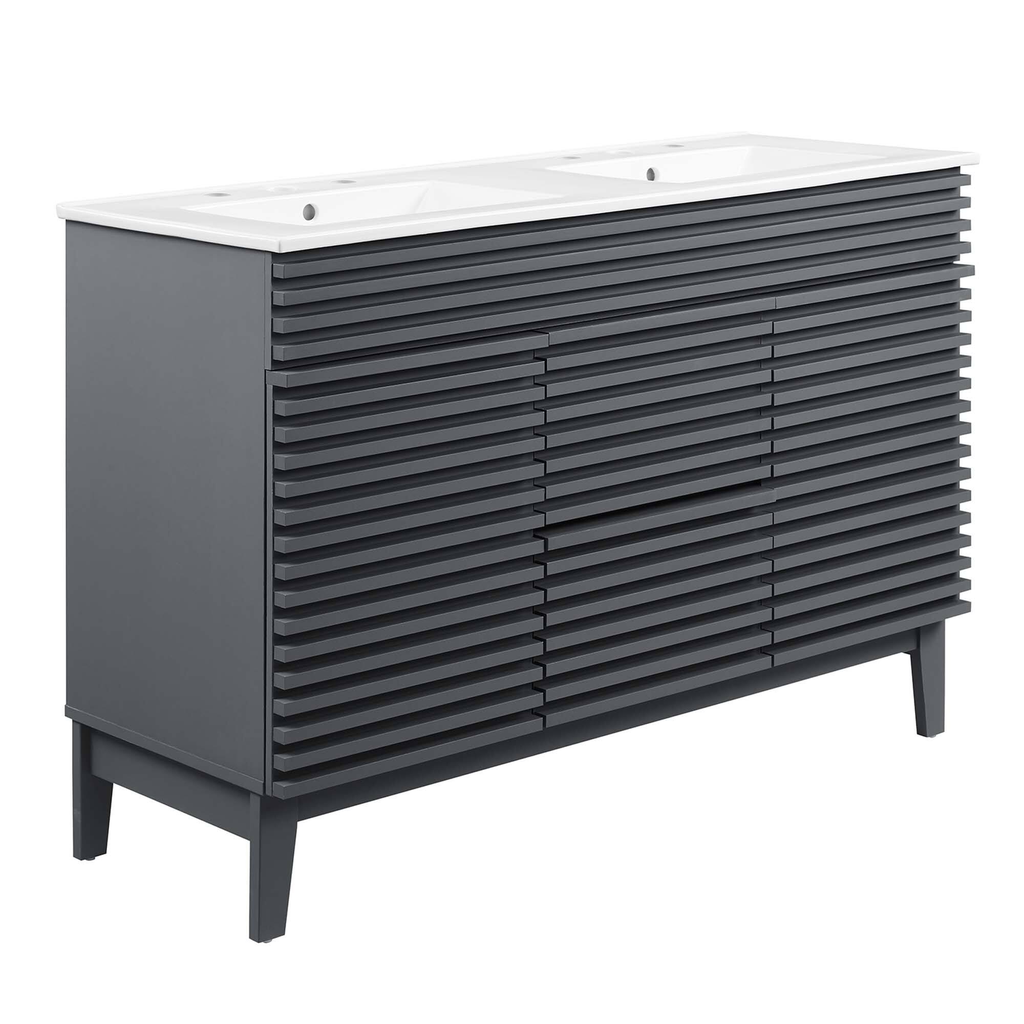 Angle. Modway - Render 48" Bathroom Vanity with White Basin Included - Gray White.