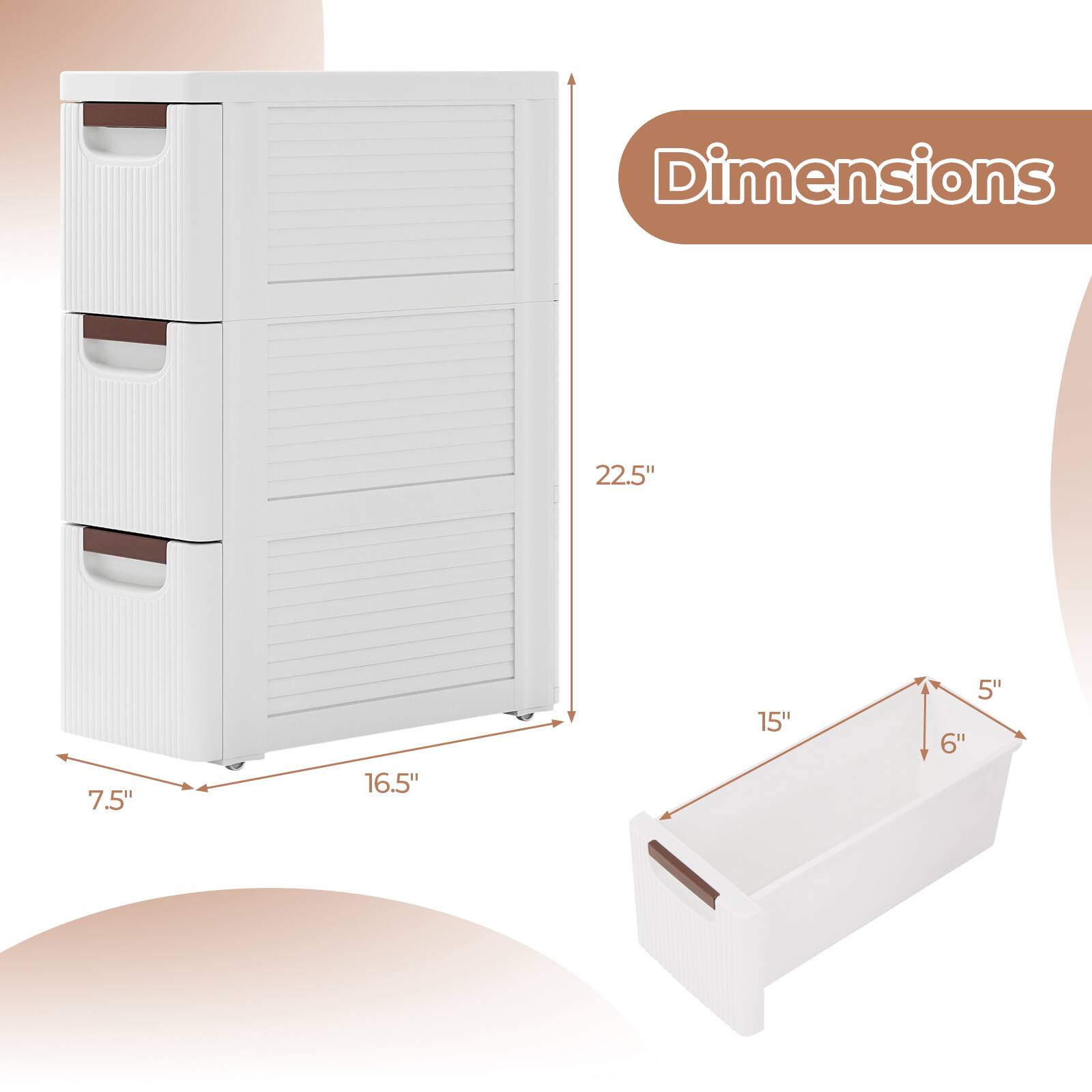 Dimensions: 22.5", 16.5", 7.5", 15", 6", 5"