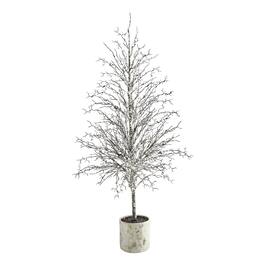 BreeBe - 6’ Snowed Twig Artificial Tree in Decorative Planter - White, Brown