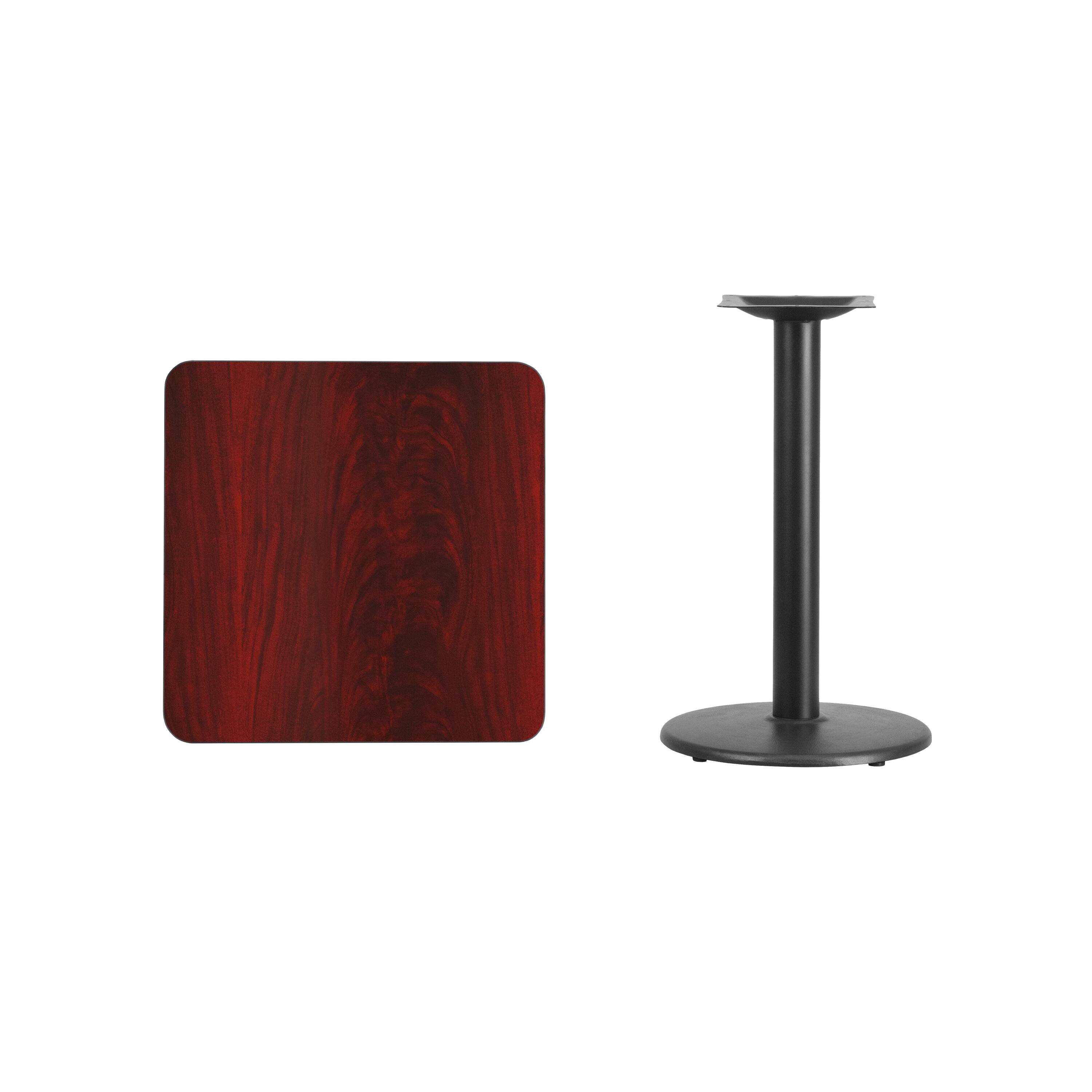 Alt View 2. Emma + Oliver - 24" Square Laminate Table Top with 18" Round Table Height Base - Mahogany.