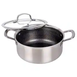 Brentwood - 4 Quart 3-Ply Hybrid Non-Stick Stainless Steel Dutch Oven with Tempered Glass Lid - Silver