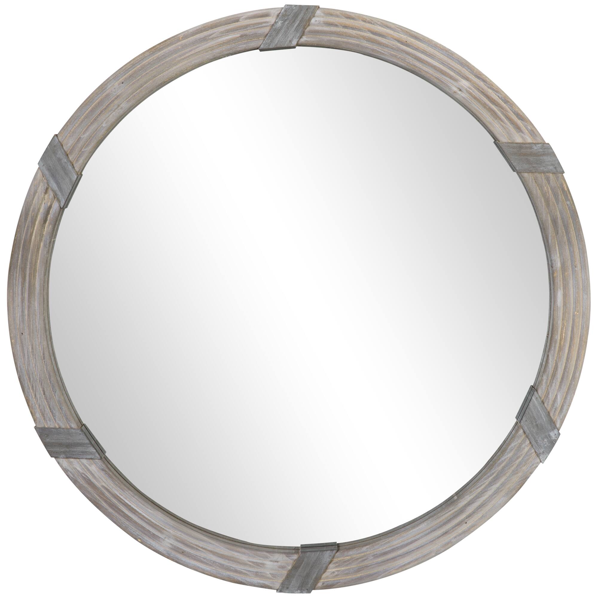 Front. Homcom - 31" Farmhouse Wall Mirror: Round Decor Living Room/Bedroom - Natural Wood.