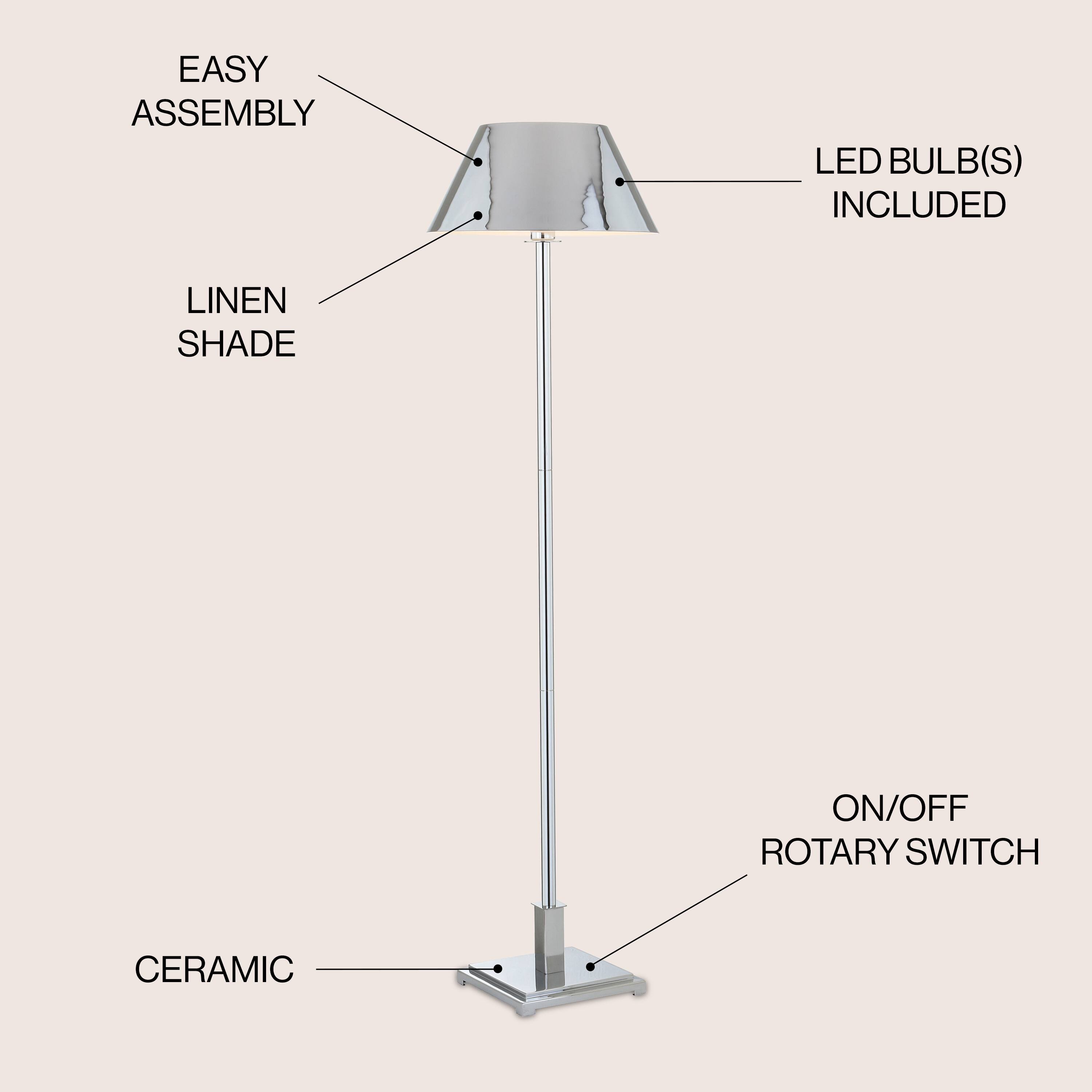 EASY ASSEMBLY LED BULB(S) INCLUDED LINEN SHADE ON/OFF ROTARY SWITCH CERAMIC