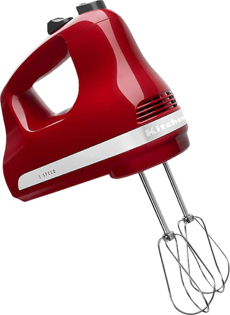 Angle. KitchenAid - KHM512ER 5-Speed Hand Mixer - Empire Red.