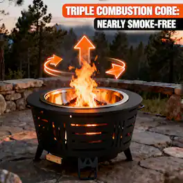 Brano - 26 Inch Smokeless Fire Pit Outdoor Fireplace for Backyard, Patio - Triple-Burn Tech, Includes Ash Pan, Cover & Tools - Black