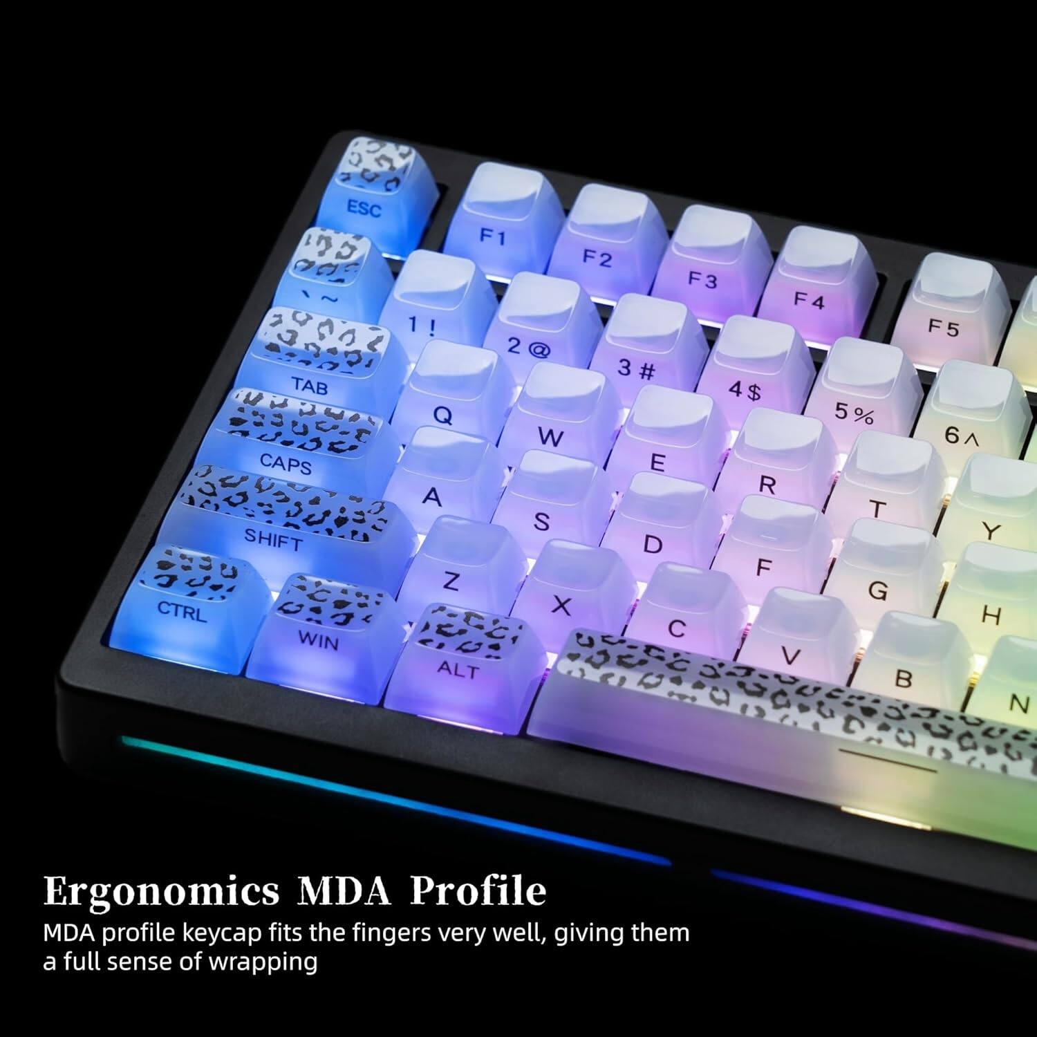 ESC F1 F2 F3 F4 1 ! F5 J G 2 3 # TAB 4 $ Q 5 % W 6 6 C. CAPS E C U R A T S Y SHIFT D F Z G CTRL X H WIN ACi C V ALT C C U N

Ergonomics MDA Profile  
MDA profile keycap fits the fingers very well, giving them a full sense of wrapping