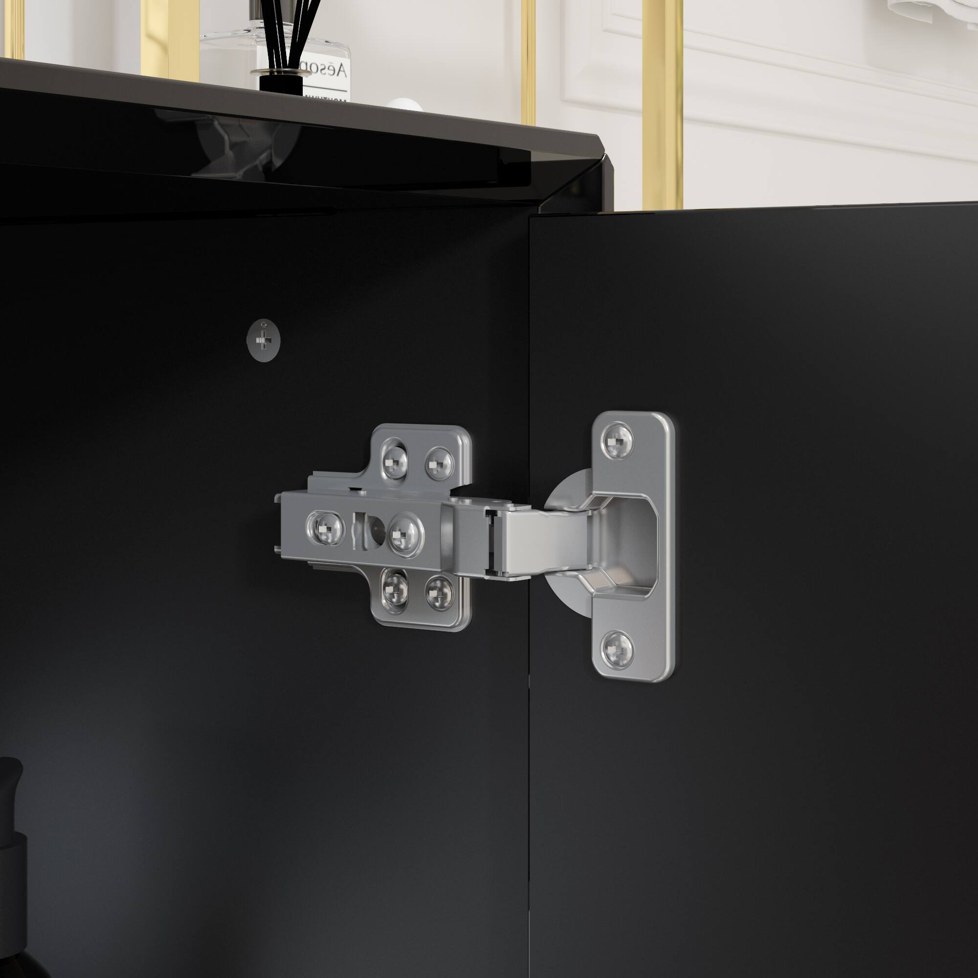 Alt View 1. Famapy - Bathroom Vanity with Ceramic Basin – High Gloss Storage Cabinet with Drawer, Modern Luxury Sink Unit - White & Black.