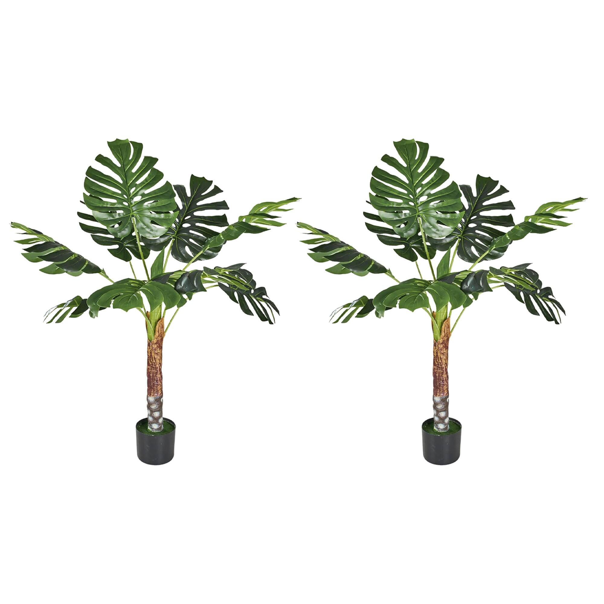 Front. Vecelo - 2Pack 4.5ft Artificial Monstera Plant with Real-Touch Leaves, Adjustable Branches & Durable Pot for Home Decor - Green.