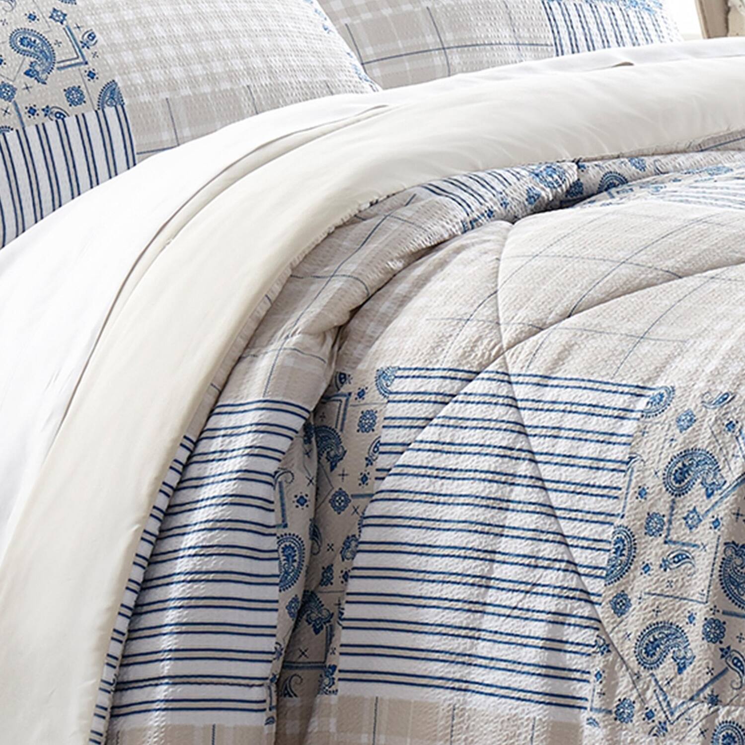 Alt View 1. Shavel Home Products - Shavel 100% Polyester Luxury Seersucker Chelsea Patchwork Comforter Set Twin Tan - Tan.