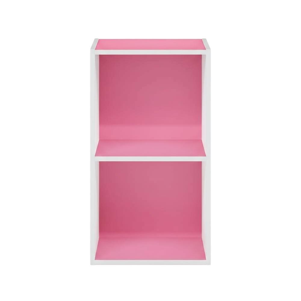 Back. FurniFact - Wooden bookcase with open shelving for home storage - Pink/White.