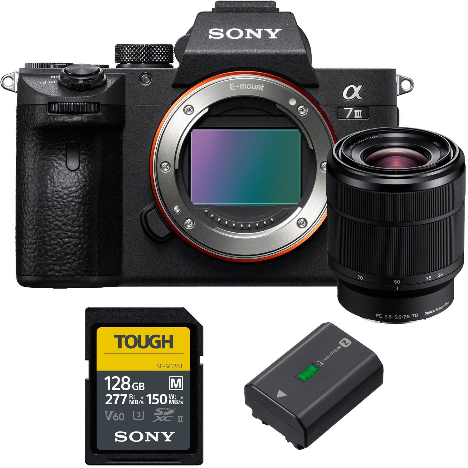 SONY  
E-mount  
α 7 III  

FE 3.5-5.6/28-70  

TOUGH  
SF-M128T  
128 GB  
277 MB/s  
150 MB/s  
V60  
XC II  

SONY