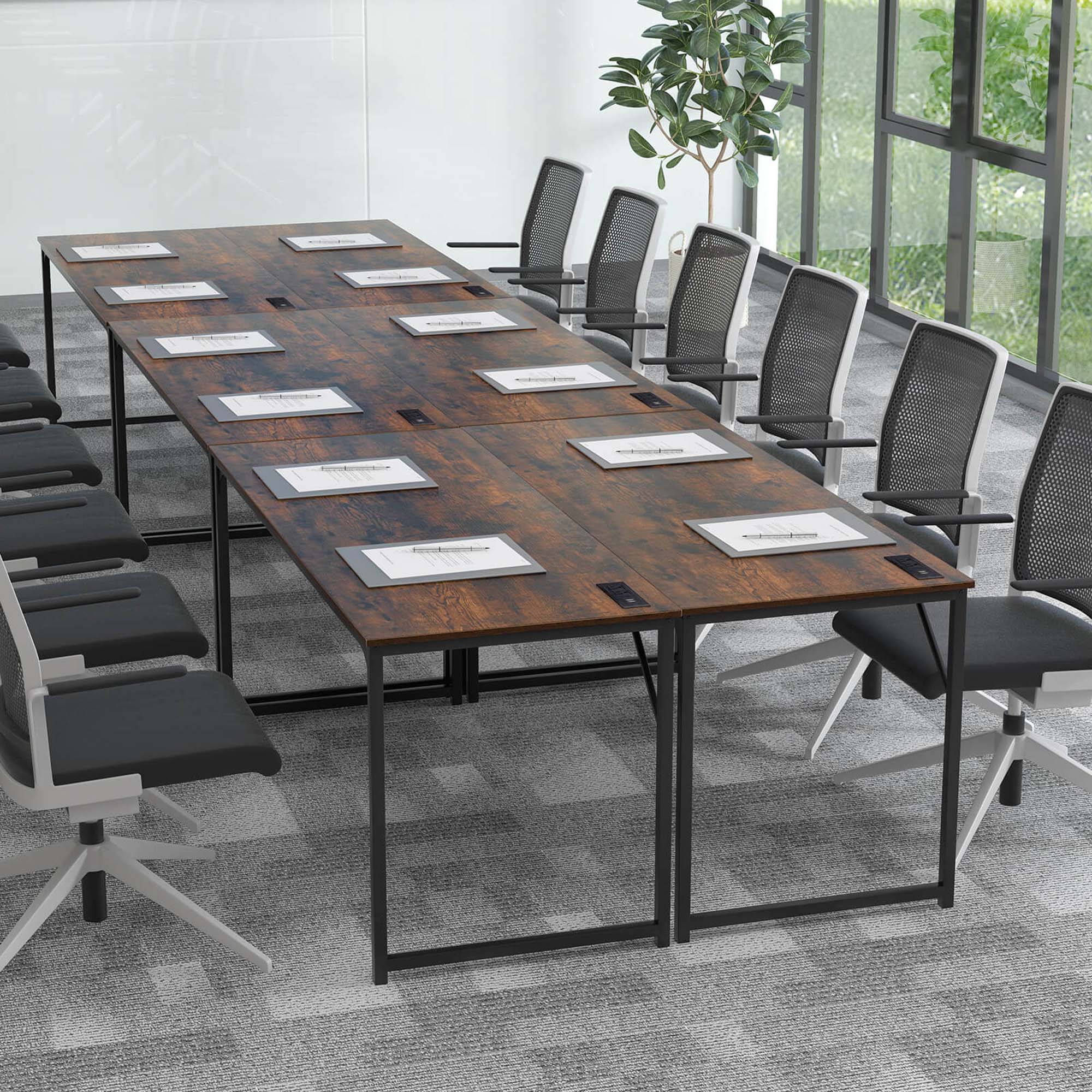 Alt View 1. Costway - Costway Set of 6 Meeting Room Desk with Charging Station & Headphone Hook Metal Frame - Rustic Brown,Black.
