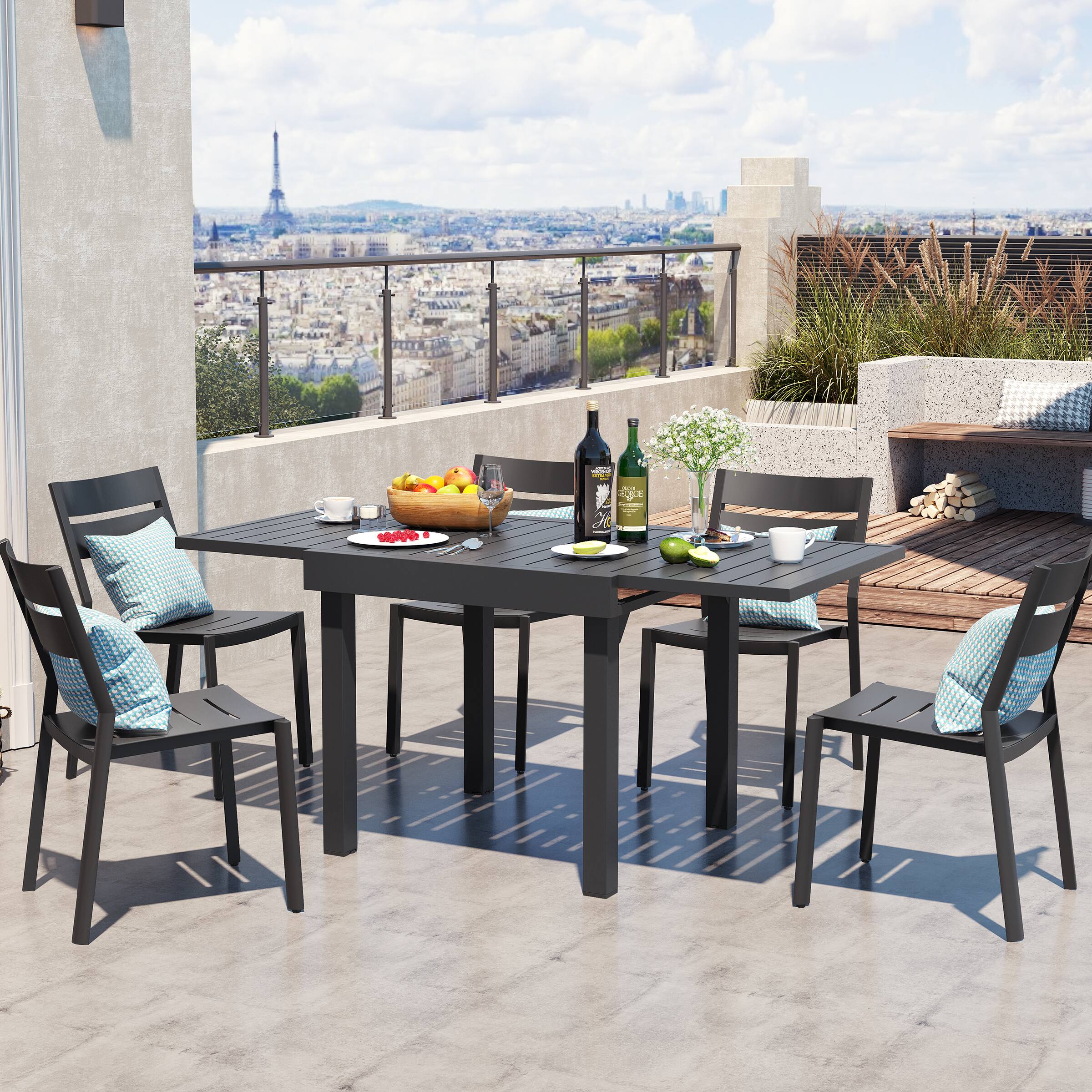 Alt View 8. Crestlive Products - Crestlive Products Outdoor Dining Table Aluminum Extendable Table - Black.