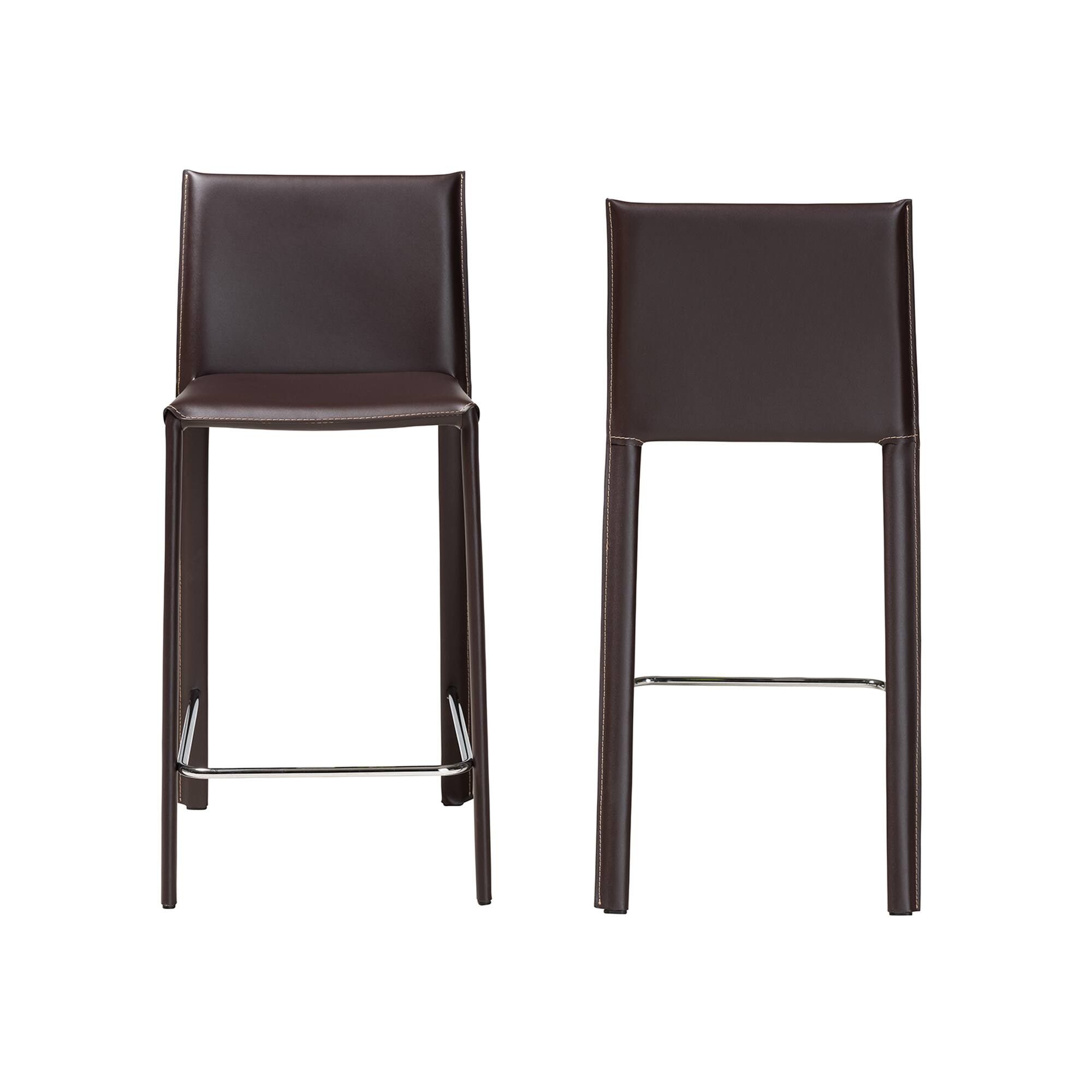 Angle. Baxton Studio - Crawford Leather 2-Piece Counter Height Stool Set - Brown.