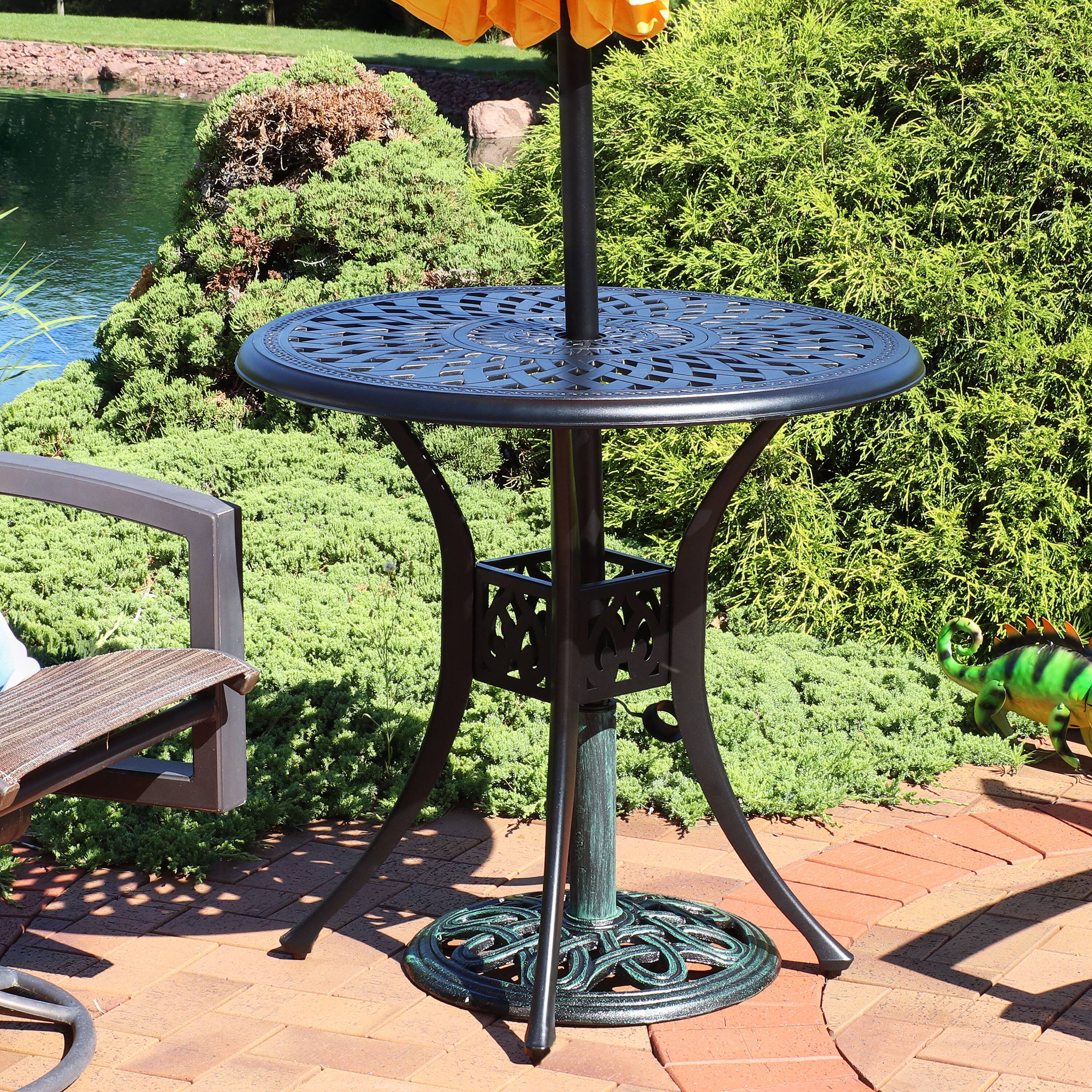 Alt View 4. Sunnydaze - 17 in Lattice Cast Iron Round Patio Umbrella Base - Green.
