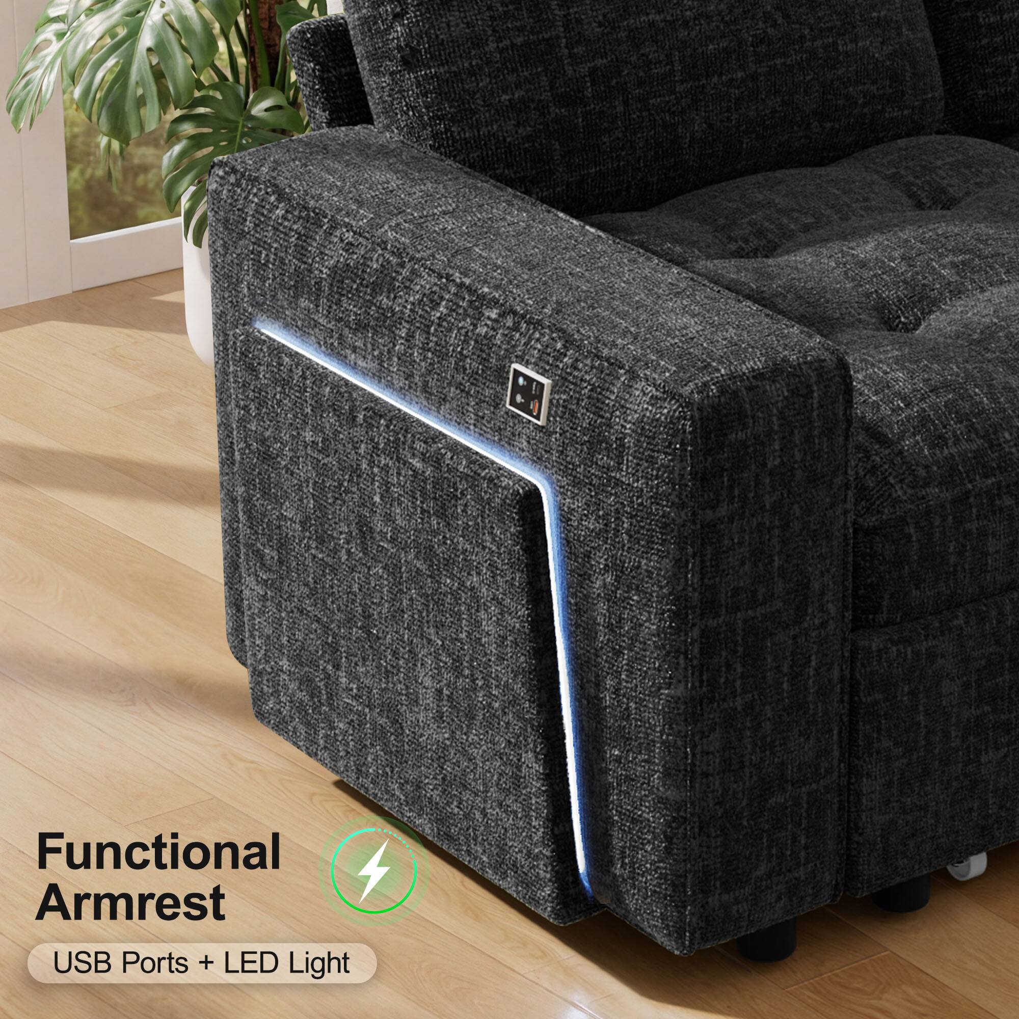 Functional Armrest  
USB Ports + LED Light