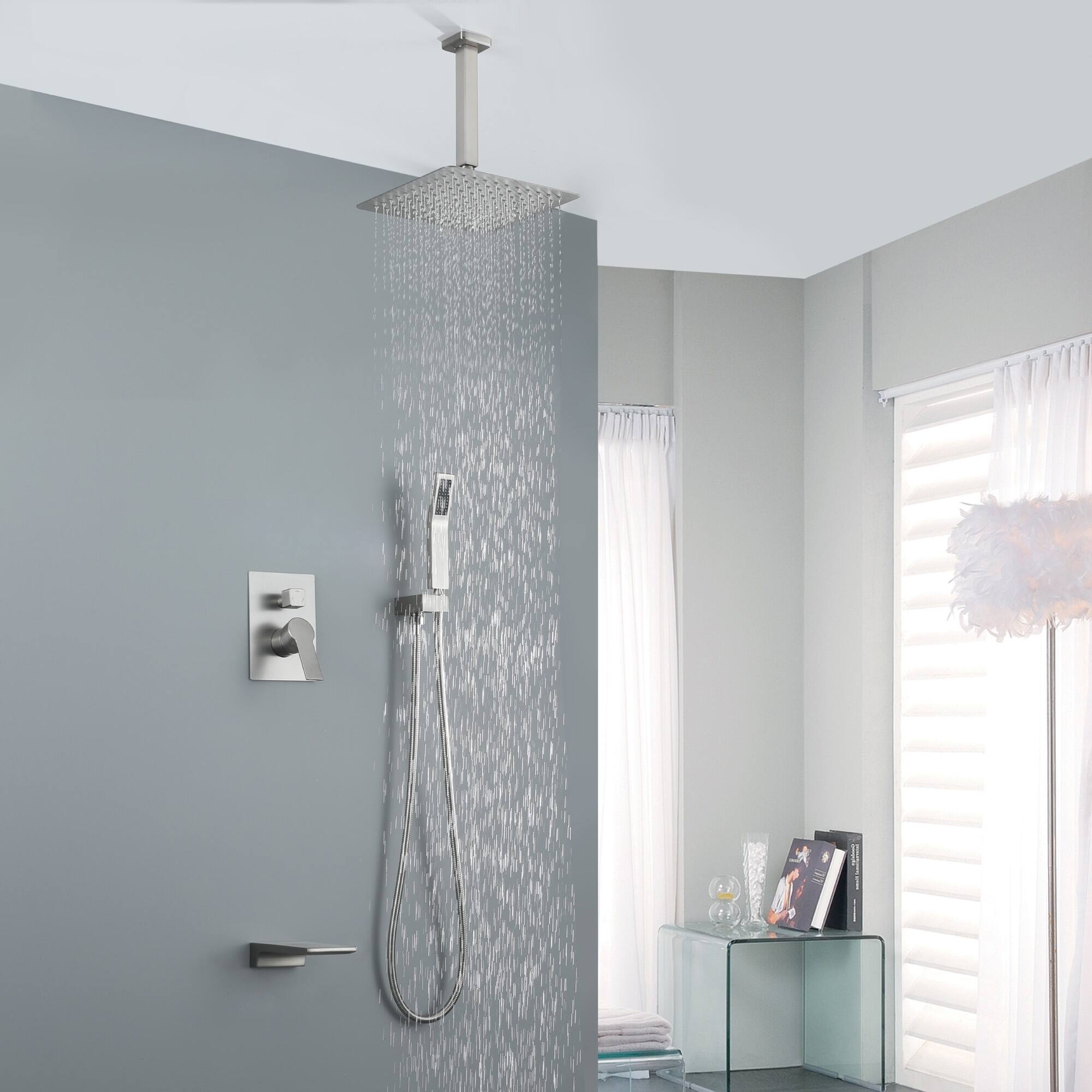 Alt View 2. Boyel Living - Brushed Nickel 10-Inch Rain Shower System Brass SUS304 3-Function Valve Waterfall Spout cUPC - Brushed Nickel.