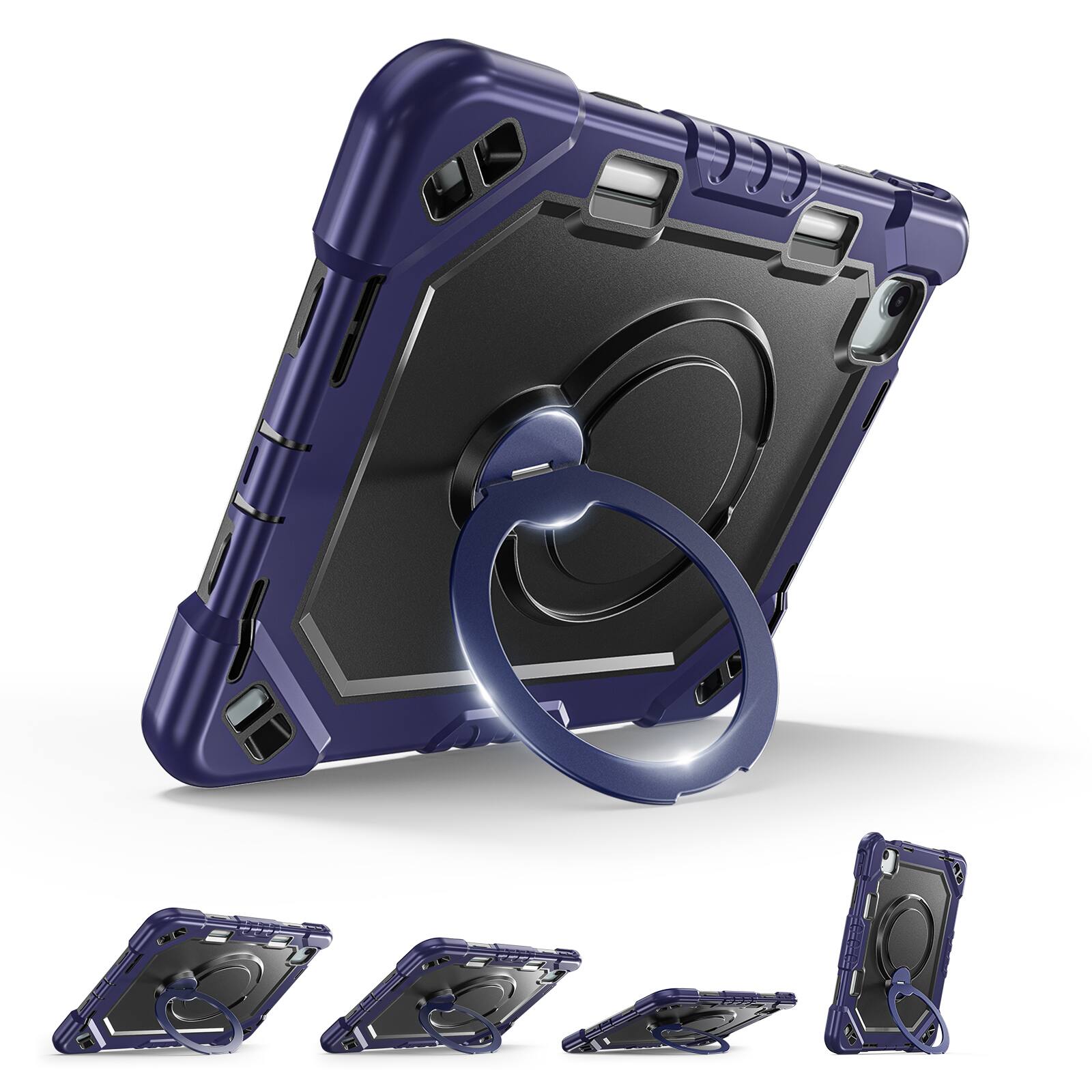 Alt View 1. Dteck - Case Built-in Screen Protector for iPad Air 11'' 2026/iPad Pro 11'' 2022 Pencil Holder Ring Stand Cover+Crossbody Strap - Nvayblue+Black.