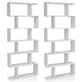 Gymax - 2 PCS 6 Tier S-Shaped Bookshelf Storage Display Bookcase Z-Shelf - White