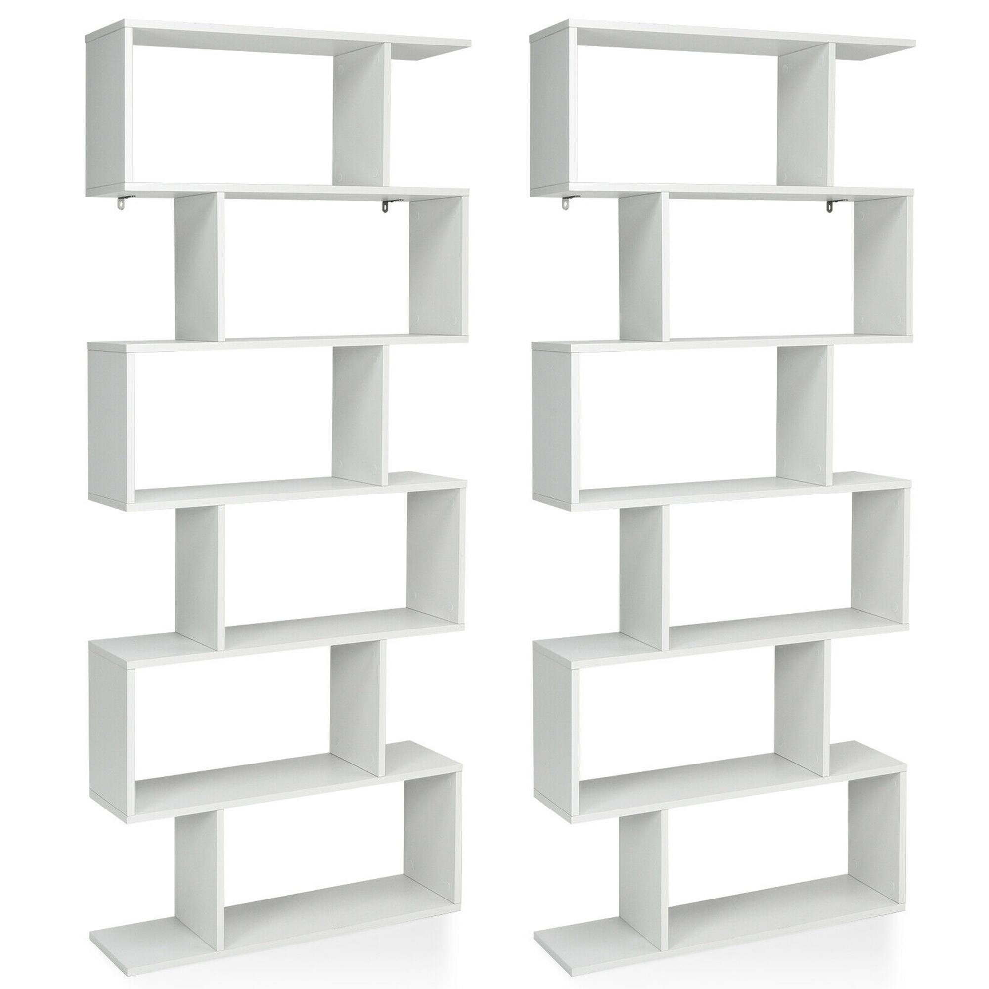 Front. Costway - Costway 2 PCS 6 Tier S-Shaped Bookshelf Storage Display Bookcase Z-Shelf - White.