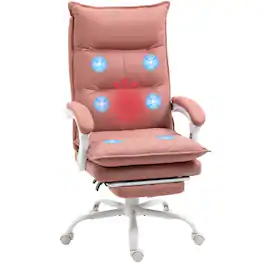 APRILSOUL - Executive Office Chair with 6-Point Vibration Massage 5 Modes Lumbar Heating 155° Recline High-Back Support - Pink