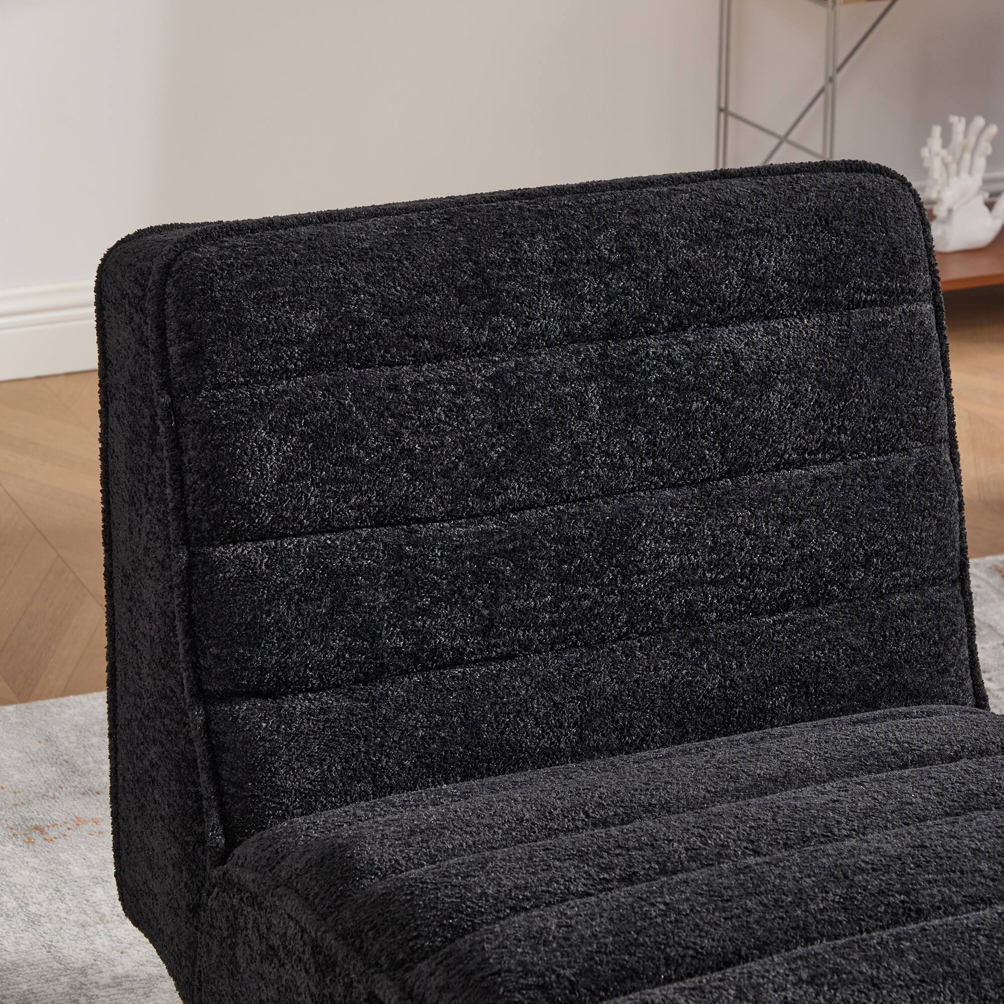 Back. Boyel Living - Compact Armless Accent Chair with Chenille Upholstery and Rubberwood Legs, 24.4 in. - Black.