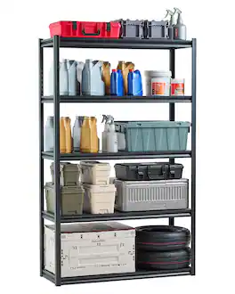 VEVOR - Storage Shelves, 3000 lbs, 5 Tier Garage Storage Shelving, 18" D x 48" W x 78" H Adjustable Metal Shelves - Black
