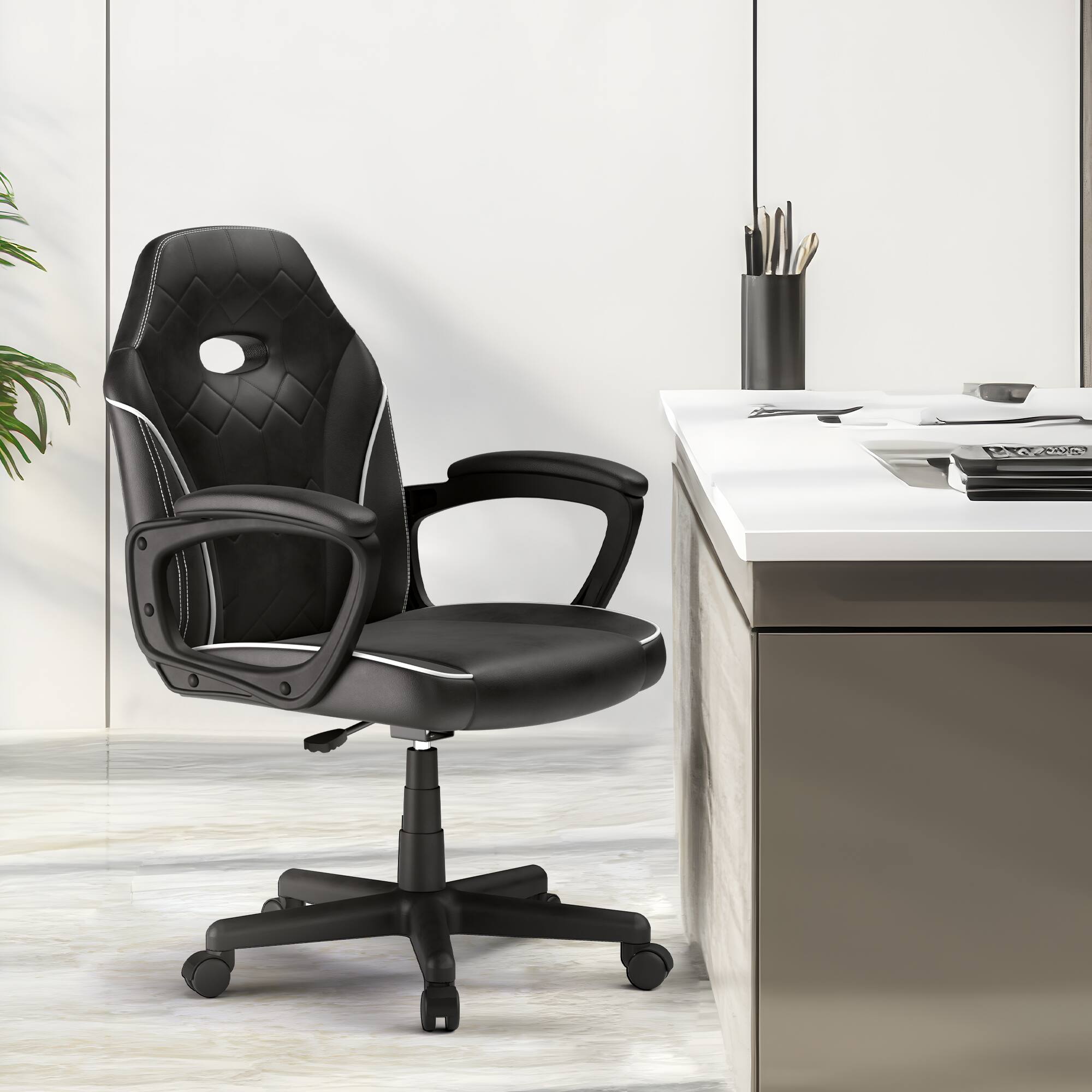 Alt View 12. ACGAM - Slim Gaming Chair, Ergonomic Office Chair with Superior PVC Leather, 360° Swivel and Height Adjustment for Home Office - Black.