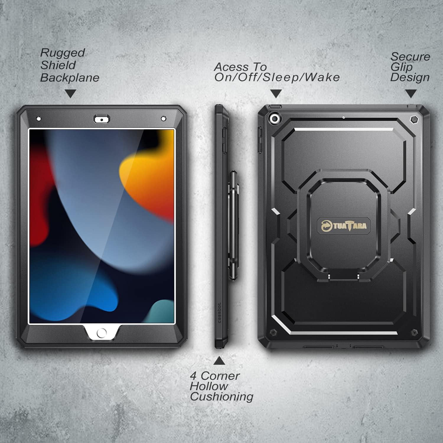 Rugged Shield Backplane  
Access To On/Off/Sleep/Wake  
Secure Grip Design  
TUATARA  
4 Corner Hollow Cushioning