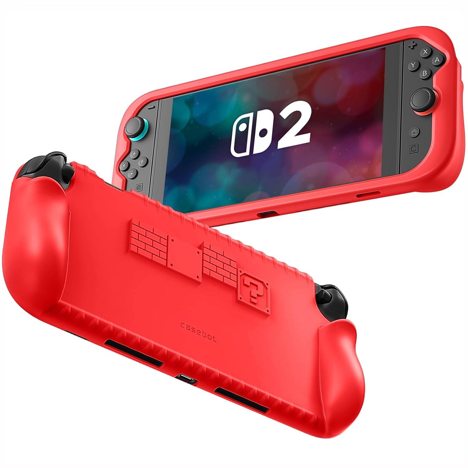 Front. Fintie - Soft Silicone Protective Case for Nintendo Switch 2 (2025) Game Card Slots, Ergonomic Grip, Anti-Scratch Grip Case - Red.