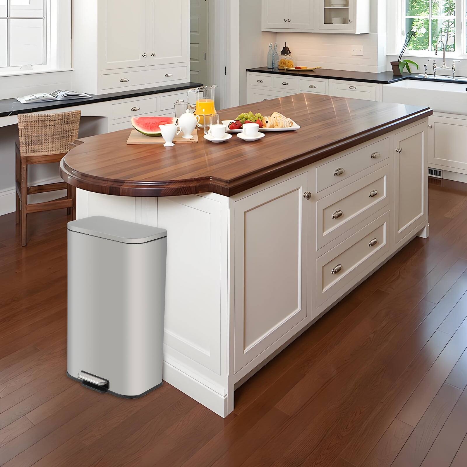 Back. Homhougo - Stainless Steel Kitchen Trash Can with Soft-Close Lid, Removable Inner Bucket, Fingerprint-Proof - 12L Silver.