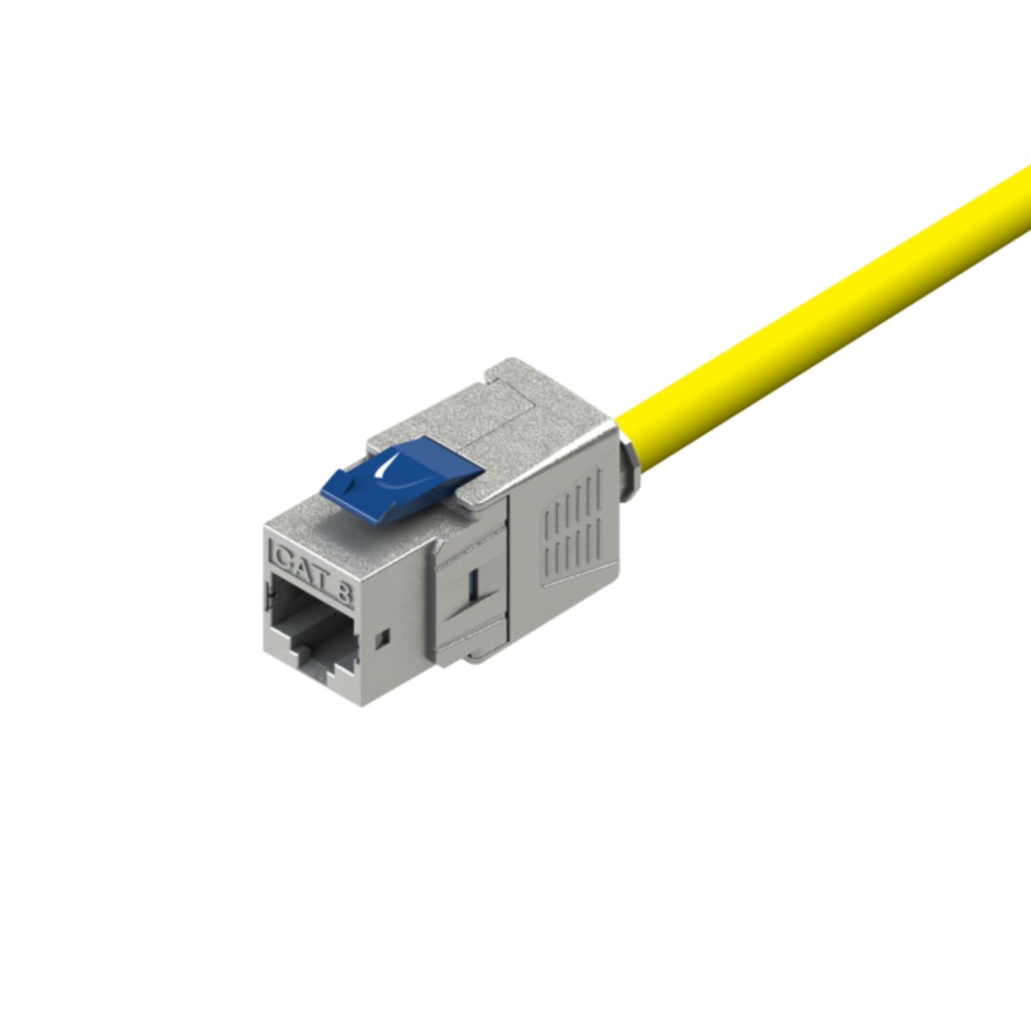 Back. Cables Direct Online - Cat8 RJ45 Keystone Jack Tool-Free, FTP Shielded, 40Gbps, 180° Hinged Design, Gold-Plated Contacts - Silver.