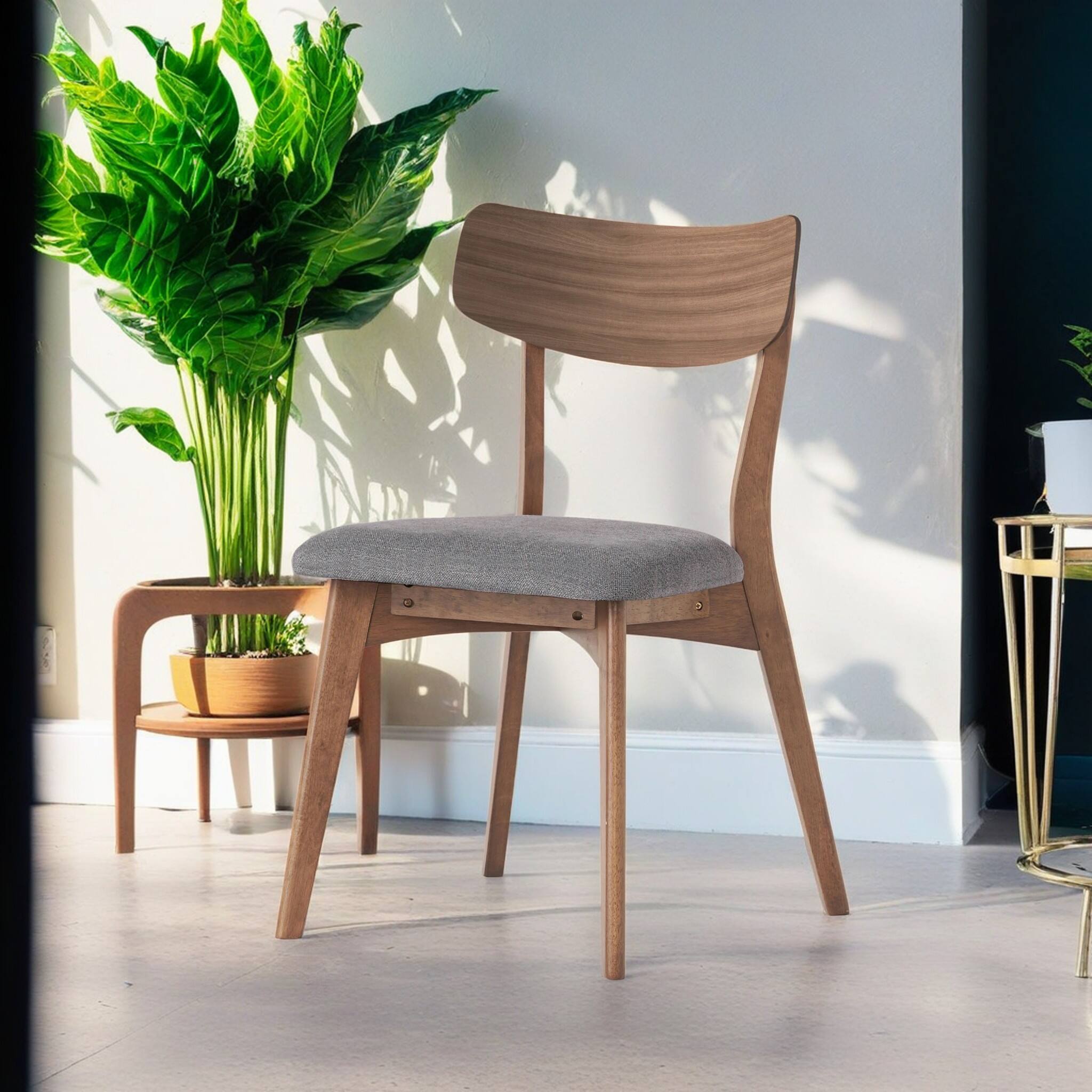 Back. Lirago - 20 Inch Mid Century Dining Chairs Set of 2 Walnut Finished Frame Upholstery - DARK GREY.