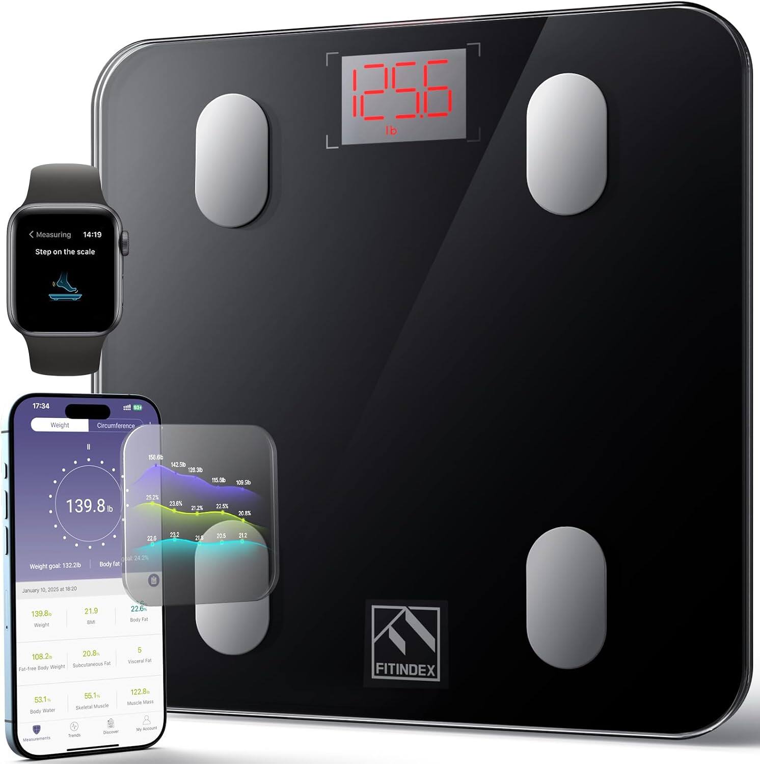 icoo lb

Measuring 14:19
Step on the scale

17:34
Weight
Circumference
158.5 142.5b 125.3b 115.5k
109.50
139.8
25.2%
23.6%
21.2%
22.5%
20.8%
22.5
233
3.8
23.5
202
Weight goal 132.2b
cal:24.2% Body fat
January 11, 2025 per 18:20
139.8 Weight
21.9 BM
22.6% BodyFat
108.2 20.8% Subcutaneous Fat
Fat-free Body Weight 55.1% 53.1% Buster Submics Basty Water
5 Visceral Fat 122.8m Made WUST
FITINDEX
Measurements
Spend
Clock
a Reskett