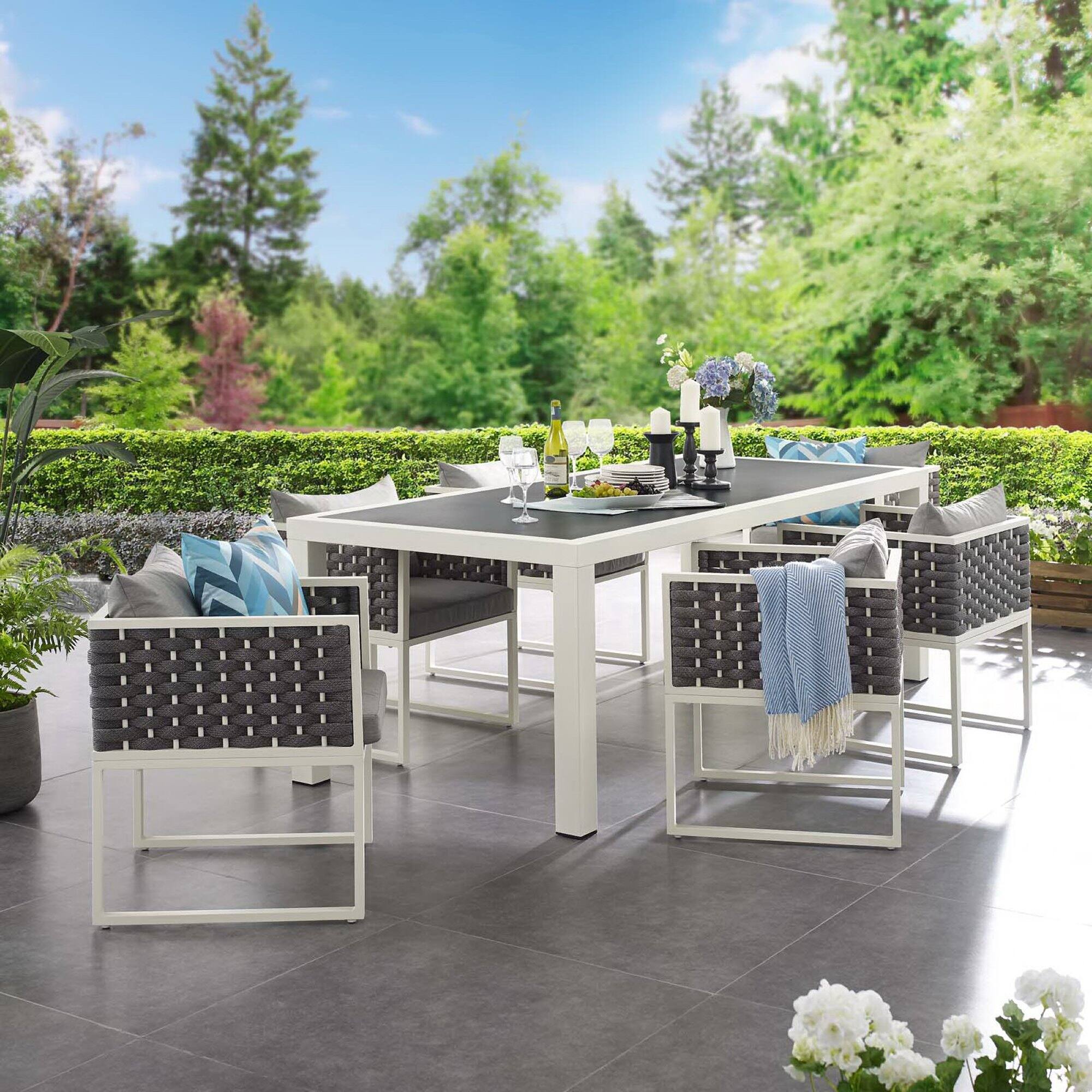 Alt View 4. Modway - Stance 7-Piece Outdoor Patio Aluminum Dining Set - White Gray.